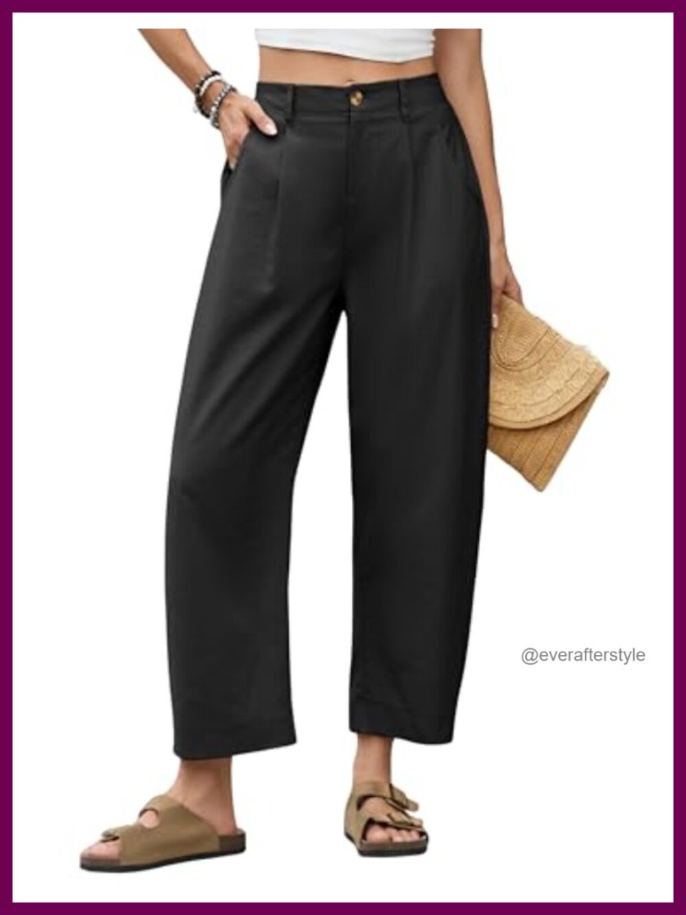 Himosyber Womens Linen Blend Barrel Wide Leg Capri Pants High Waisted Casual